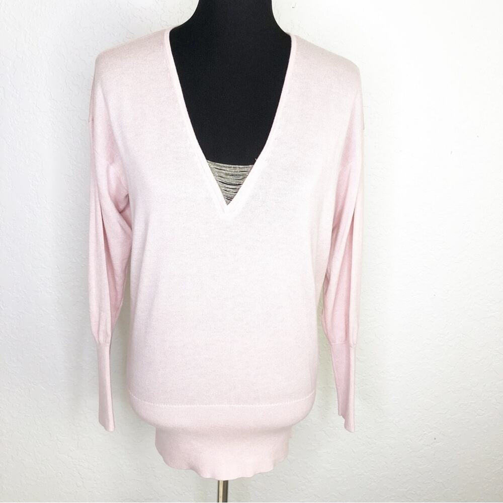 WHBM light pink silver chain v neck sweater size Medium